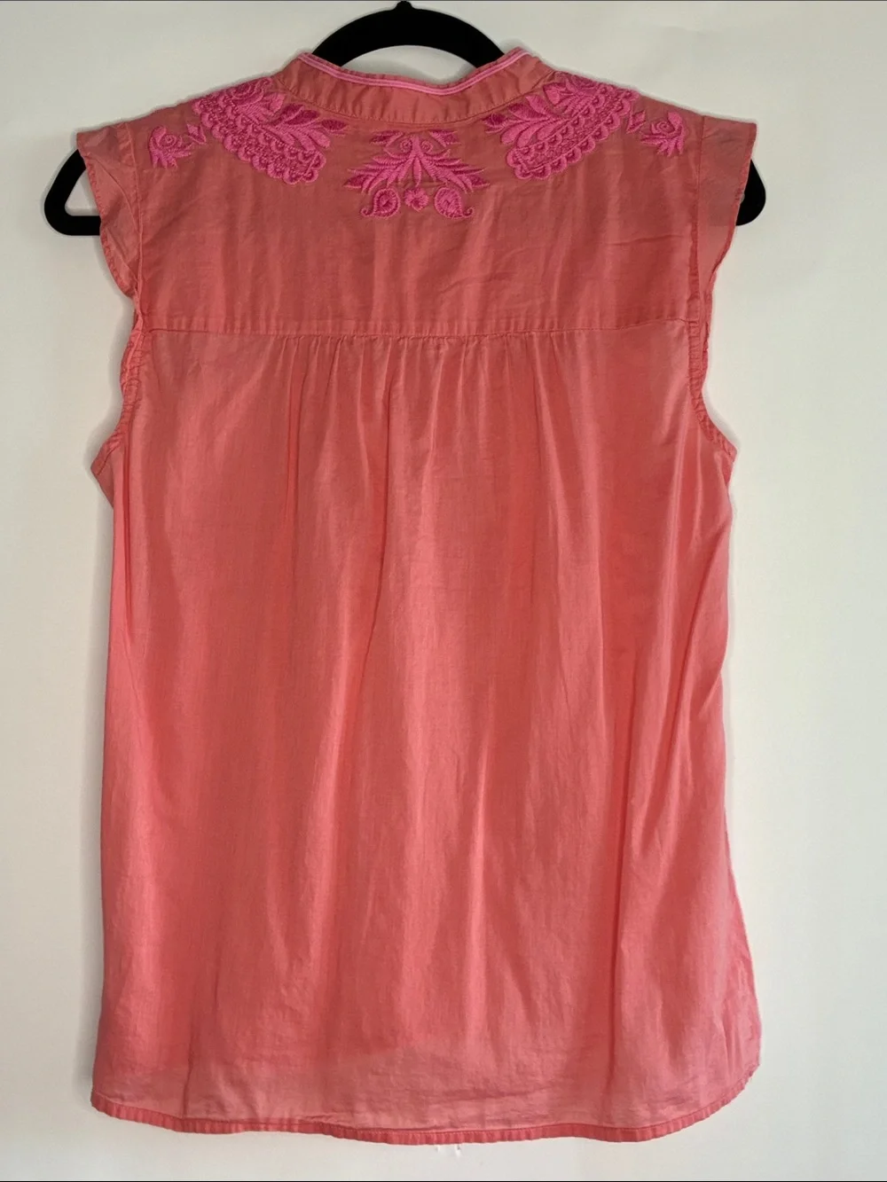 J. Crew Coral Pink Embroidered Button-Front Sleeveless Top